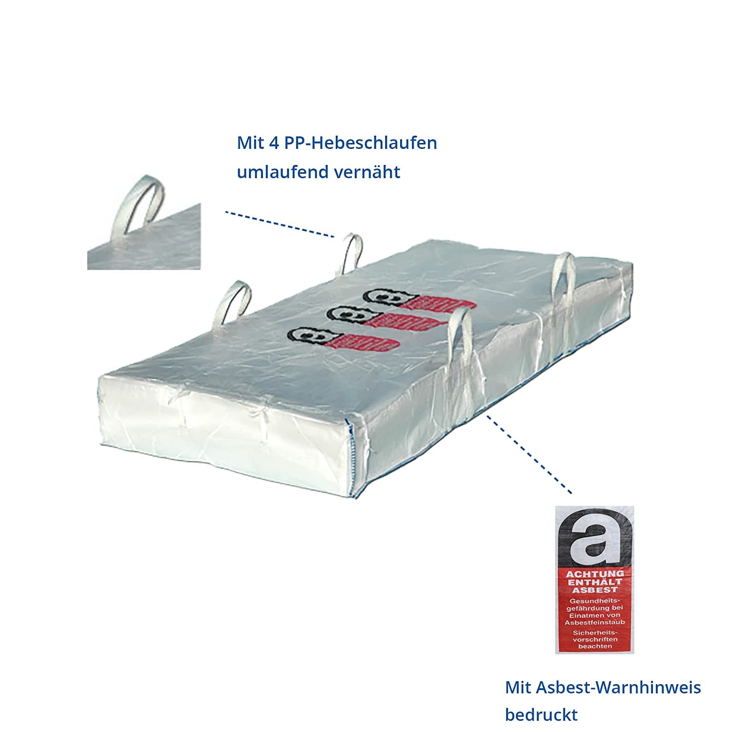 Lacers Big Bags | Plattenbag Asbest 10 Stück | Traglast - bis 1500 kg | Schüttgutbehälter, Transportsack, Entsorgungssack | 260x125x30 cm
