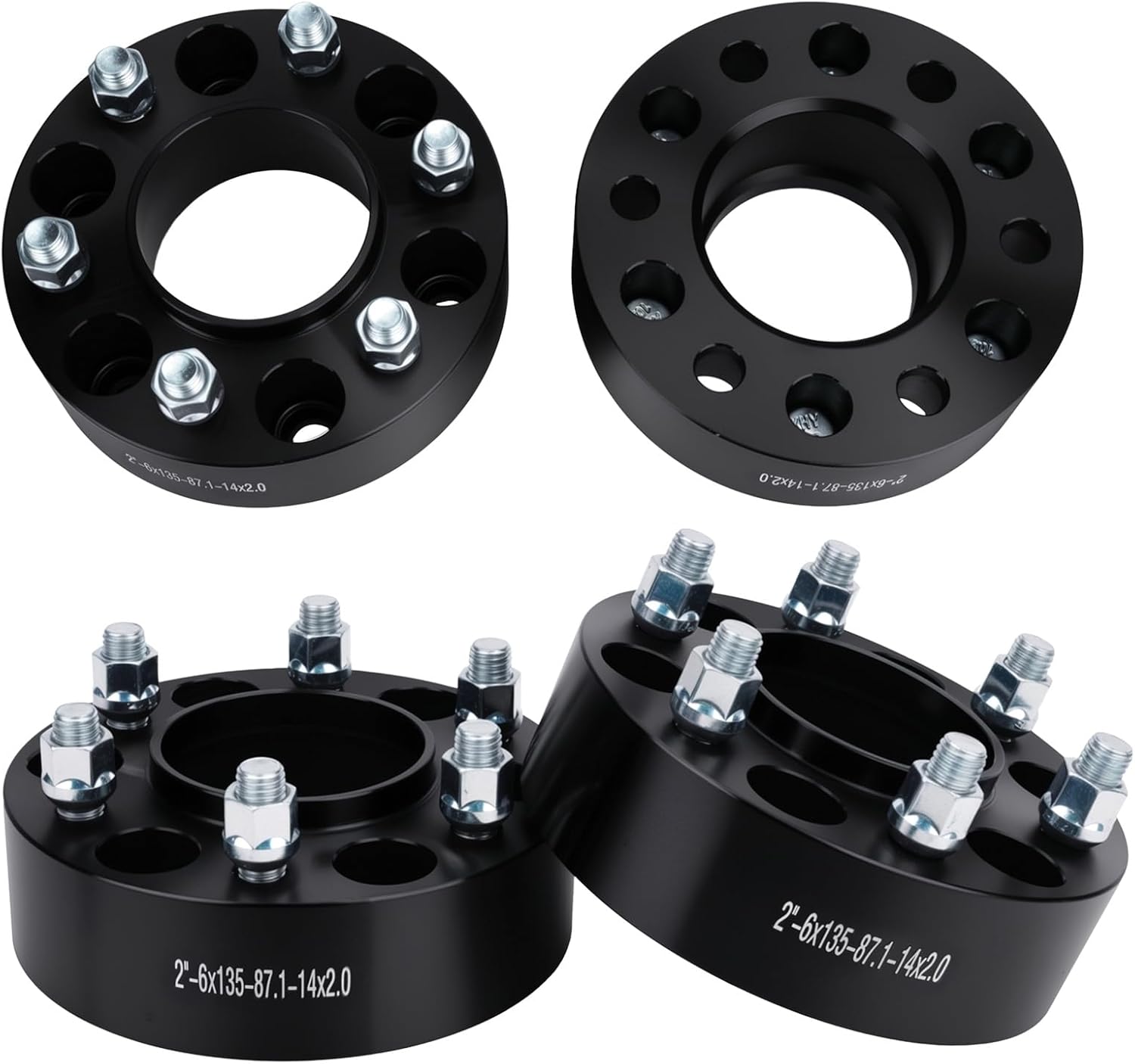6x135 Wheel Spacers Hubcentric Real Forged Spacers Center Bore 87.1mm M14x2 Studs for 2004–2014 F-150 (2WD 4WD), 2"(50.8mm) 2003–2014 Expedition, 2003–2014 Navigator/Mark LT for 6 lug Set of 4 Black