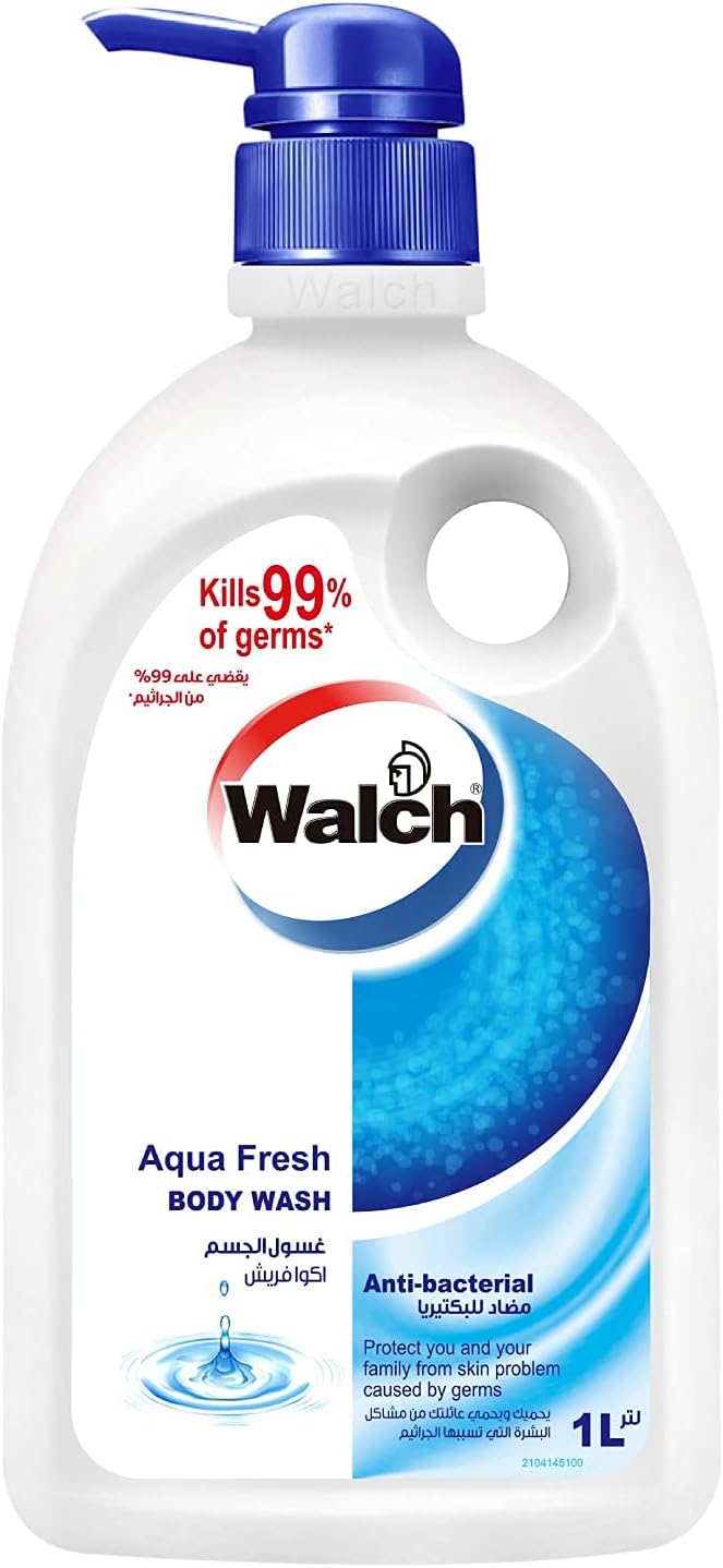 Walch Antibacterial Body Wash & Shower Gel, German Formula, 99.9% Anti Bacterial, Aquafresh Fragrance, 1L