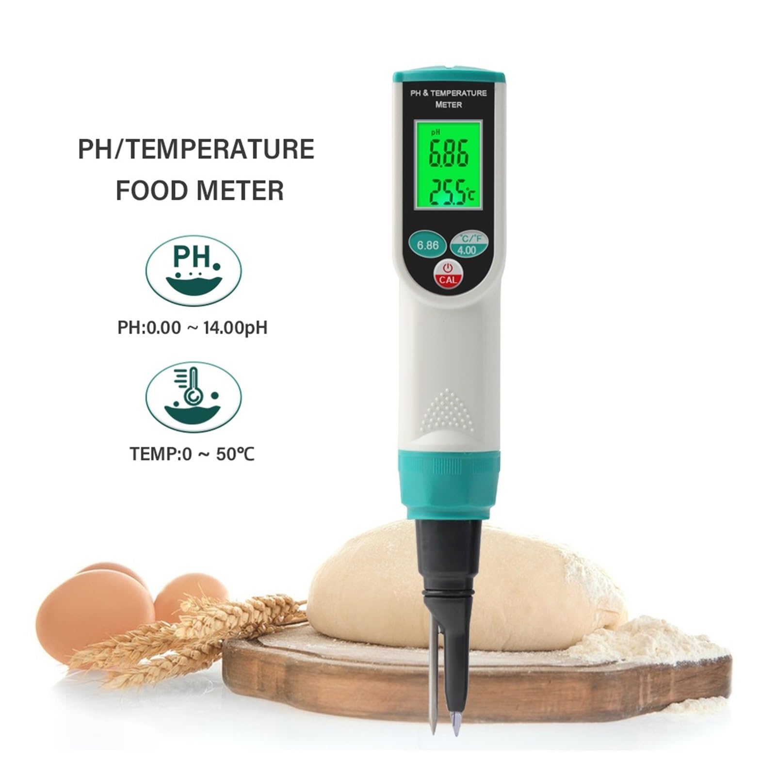 PH-mètre alimentaire 0.00~14.00pH Temp PH testeur capteur de haute précision analyseur d'acidité for la viande mise en conserve fromage pâte eau Large Plage NuméRique