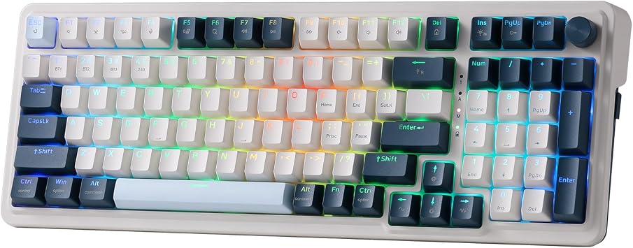 Redragon K686 PRO Wireless RGB Gasket Gaming Mechanical Keyboard, Easy Knob | Multi-Function Control Wheel, 0-Delay Tri-Mode, Cushioned 5-Layer Noise Dampening for Creamy Thocky Sound, Practical 98 Keys
