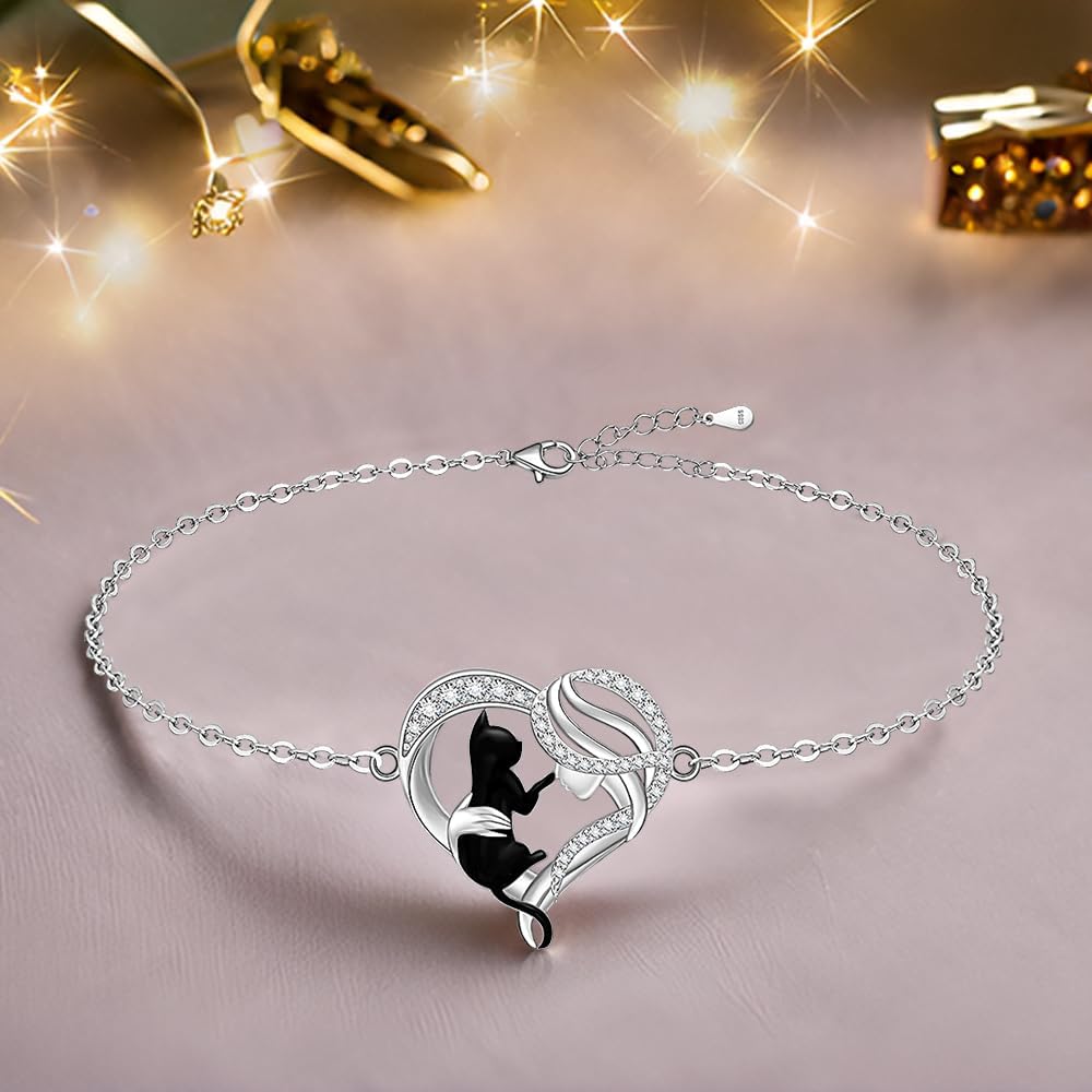 Fenthring Black Cat Anklet Heart Cat Ankle Bracelets for Women 925 Sterling Silver Cat Anklets for Cats Lover Gifts - Image 8