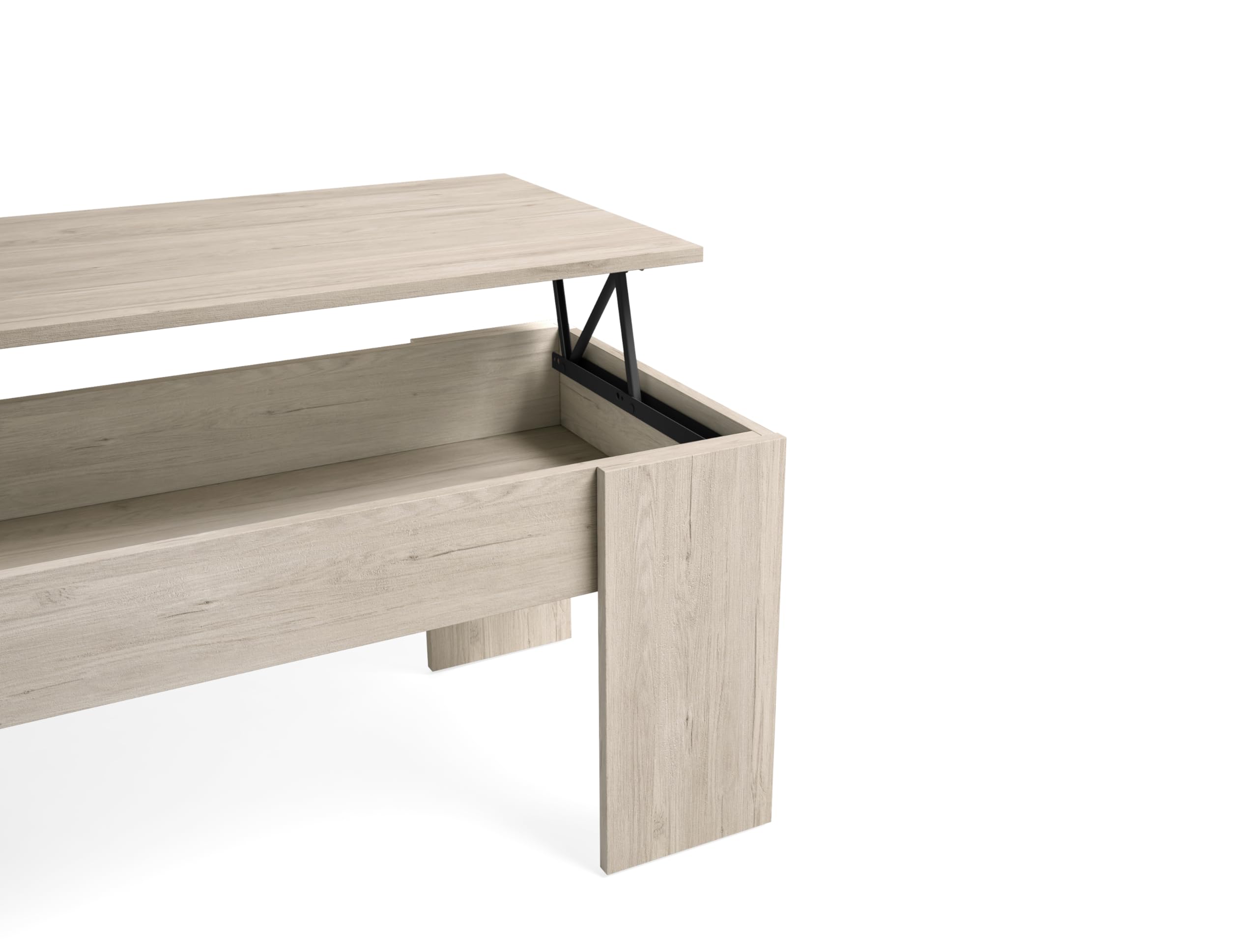 Table Basse relevable Bois Clair. 100 x 45 x 50 cm. Table de Salon avec Compartiment Moderne. Table Basse avec Plateau relevable