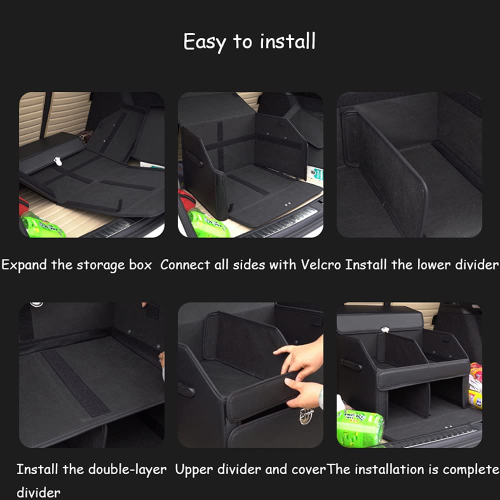 Generico Organizzatore per Bagagliaio Auto - Moderno, Nero, a 2 Livelli, in Similpelle PU Impermeabile, Pieghevole, Antiscivolo, Contenitore per Bagagliaio Auto (Nero a Quadri Rossi 60 * 36 * 34 cm)