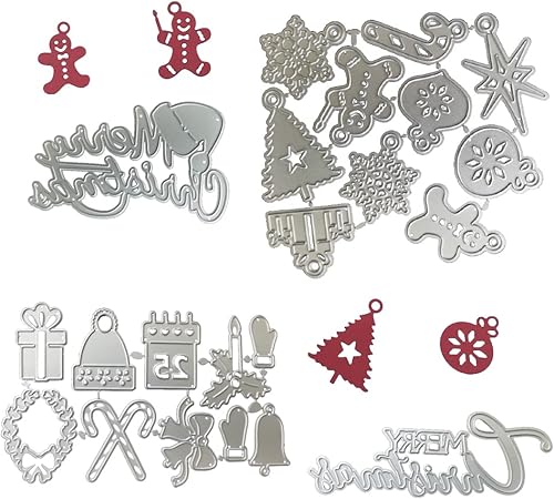 4 juegos de troqueles de corte de Navidad, BOSOIRSOU Merry Christmas Santa Copo de nieve, plantilla de metal troquelado, herramienta de estampado