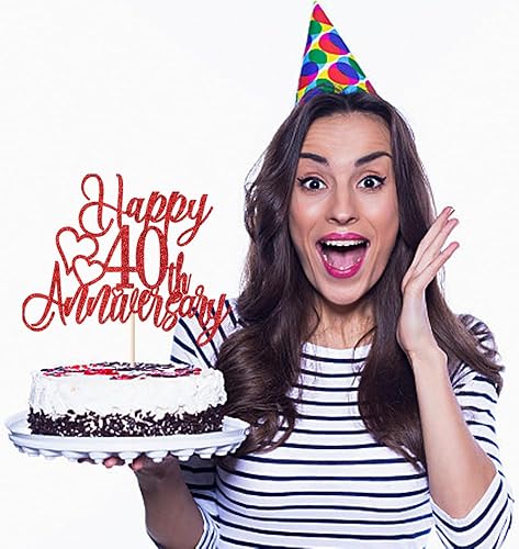 Miniatura 7 de Decoración para pastel de 40 aniversario, decoración de cumpleaños 40 y boda, purpurina roja