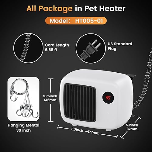 Miniatura 8 de Calentador de casa para perros con termostato, calentadores eléctricos portátiles de gallinero, cable antimasticación de 6 pies, calentamiento
