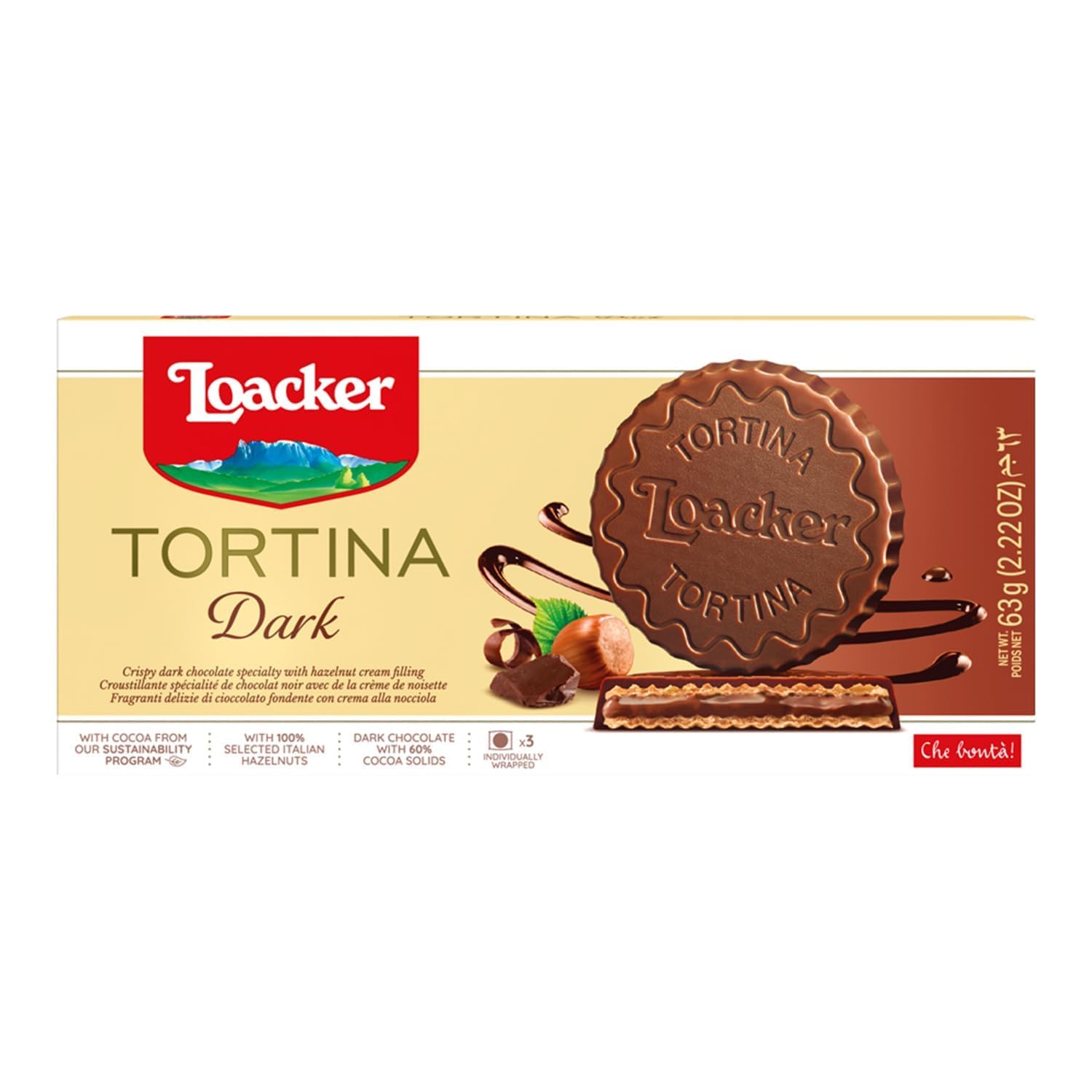 Loackers Tortina Dark Chocolate Wafer with Hazelnut Cream Filling | Premium Italian Chocolate Wafers | 3 x 21g = 63g (Imported) From Biteza-image-8