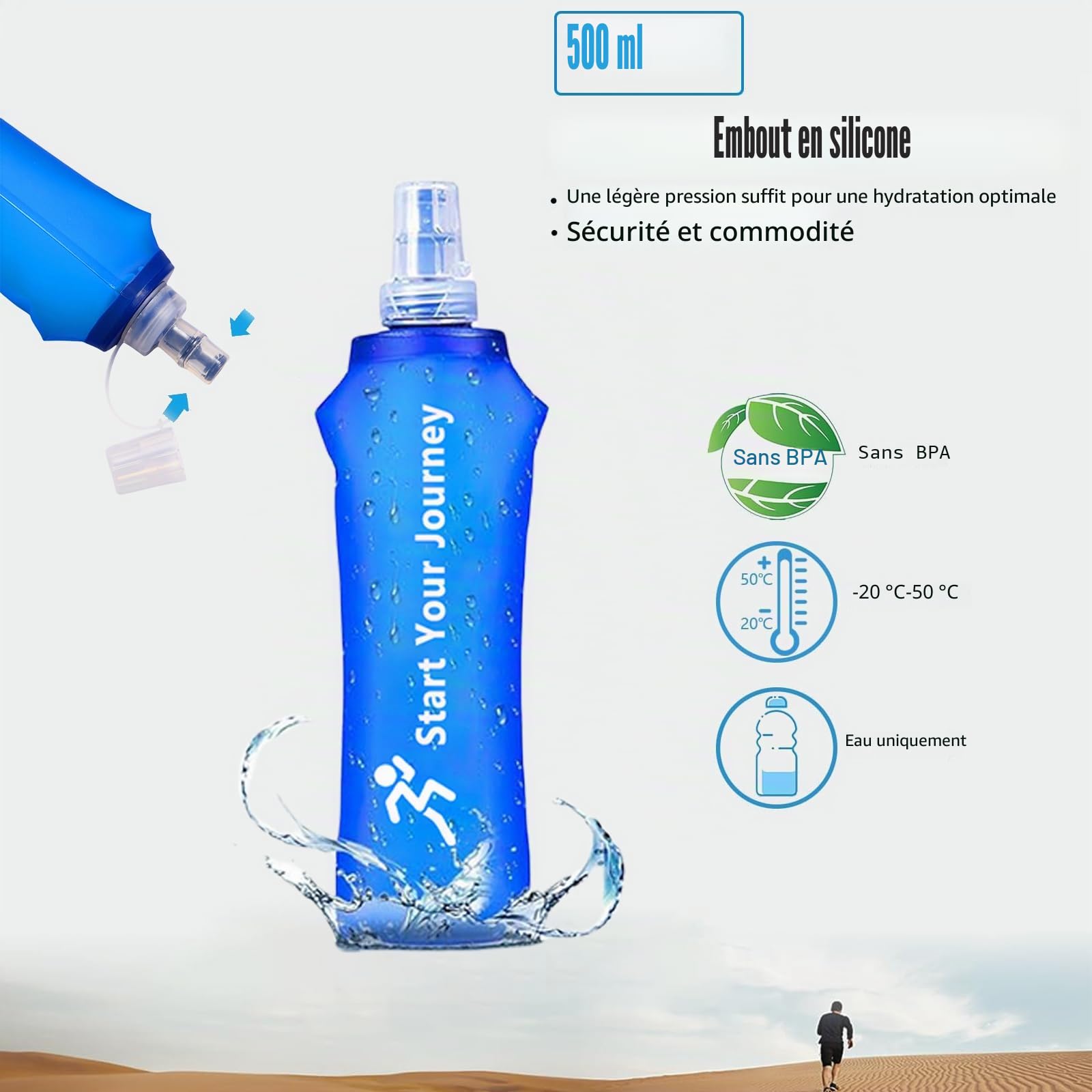 Gilet de course avec bouteille d'eau de 500 ml pour homme et femme - Sangles de poitrine réglables - Gilet de course réfléchissant ultra léger - Pour la course, le cyclisme, les trails, les marathons