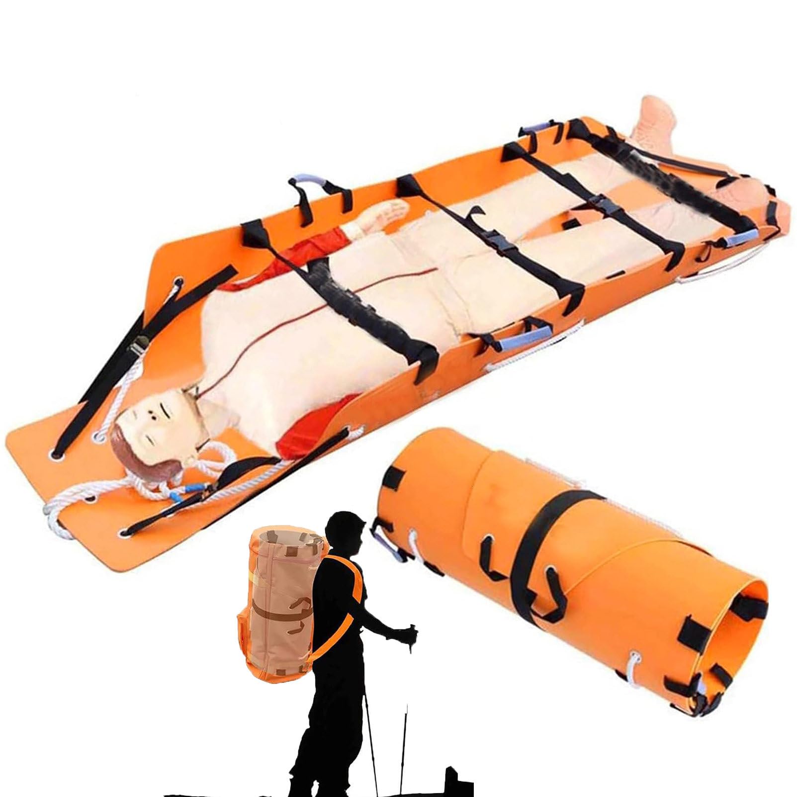LXWKAI Portable Folding Stretcher, Multifunctional Rescue Stretcher, Roll Stretcher, Light Weight, for Medical Emergency Rescue, Ambulance, Fire Rescue, Load Capacity: 120KG
