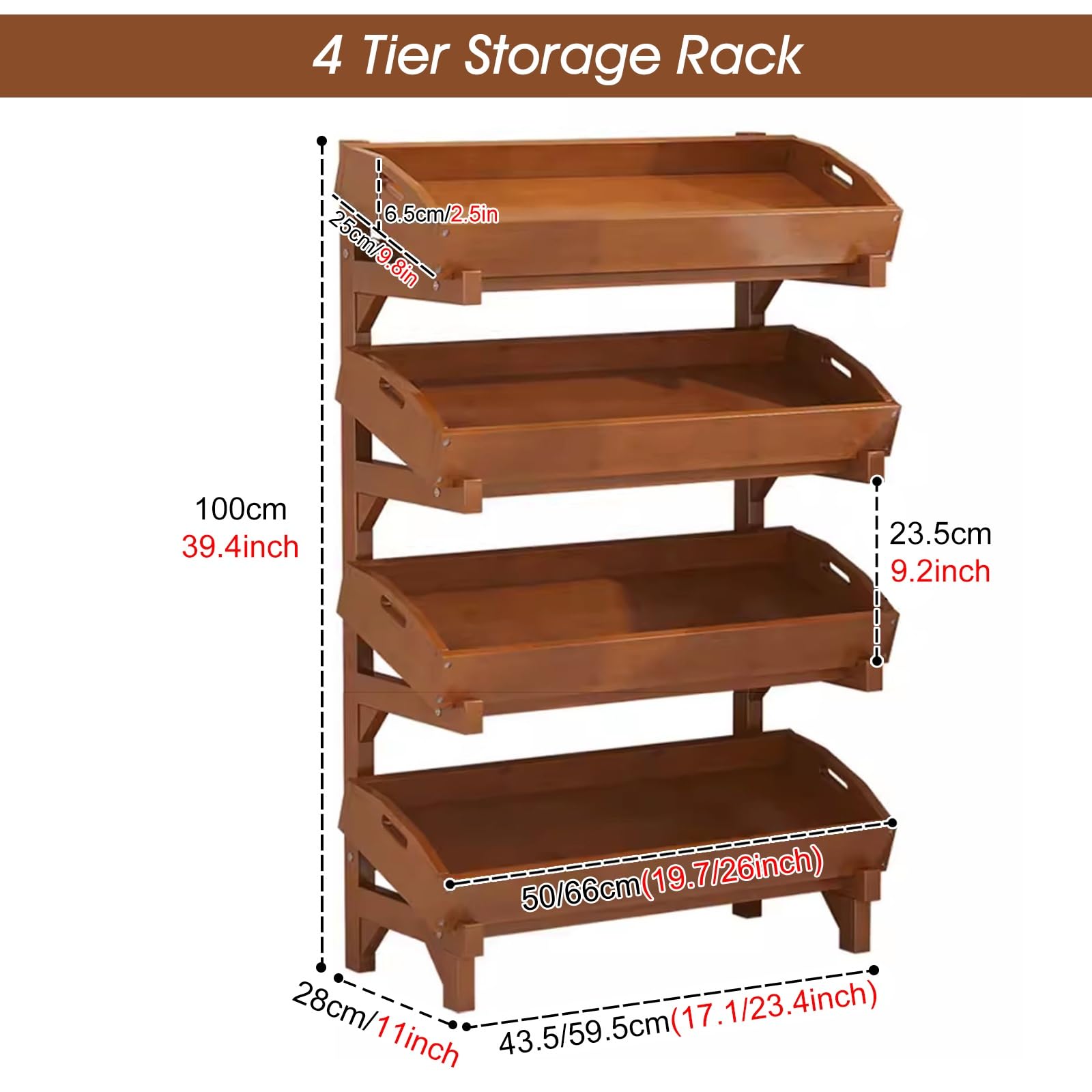 Étagère de vente au détail, 4 niveaux en bois, pour fruits et légumes, grande capacité pour la maison/le supermarché avec plateau amovible, support de rangement vertical au sol