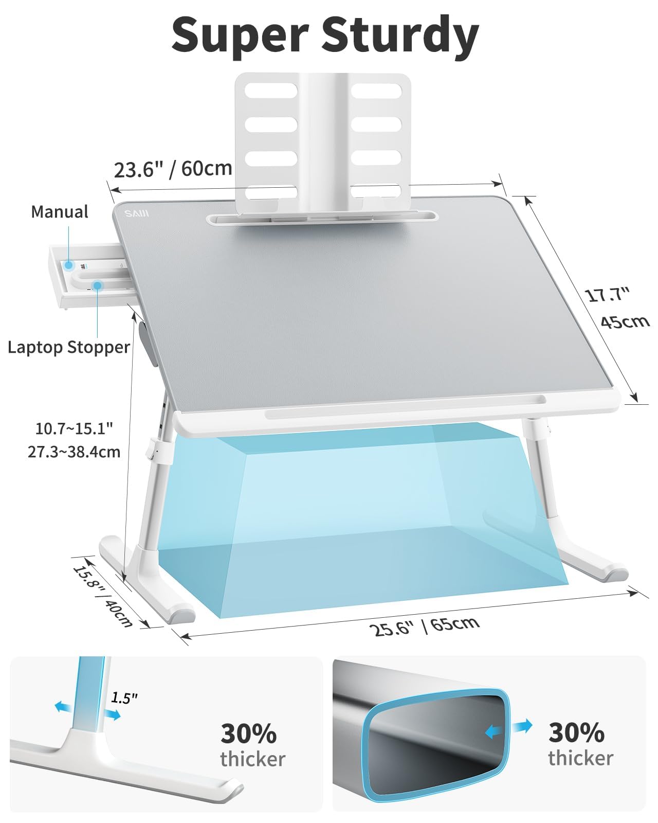 Laptop tray SAIJI 60 45cm Table lap for bed Multi-purpose Premium Lapdesk Height Angle adjustable with Book Stand — view 2