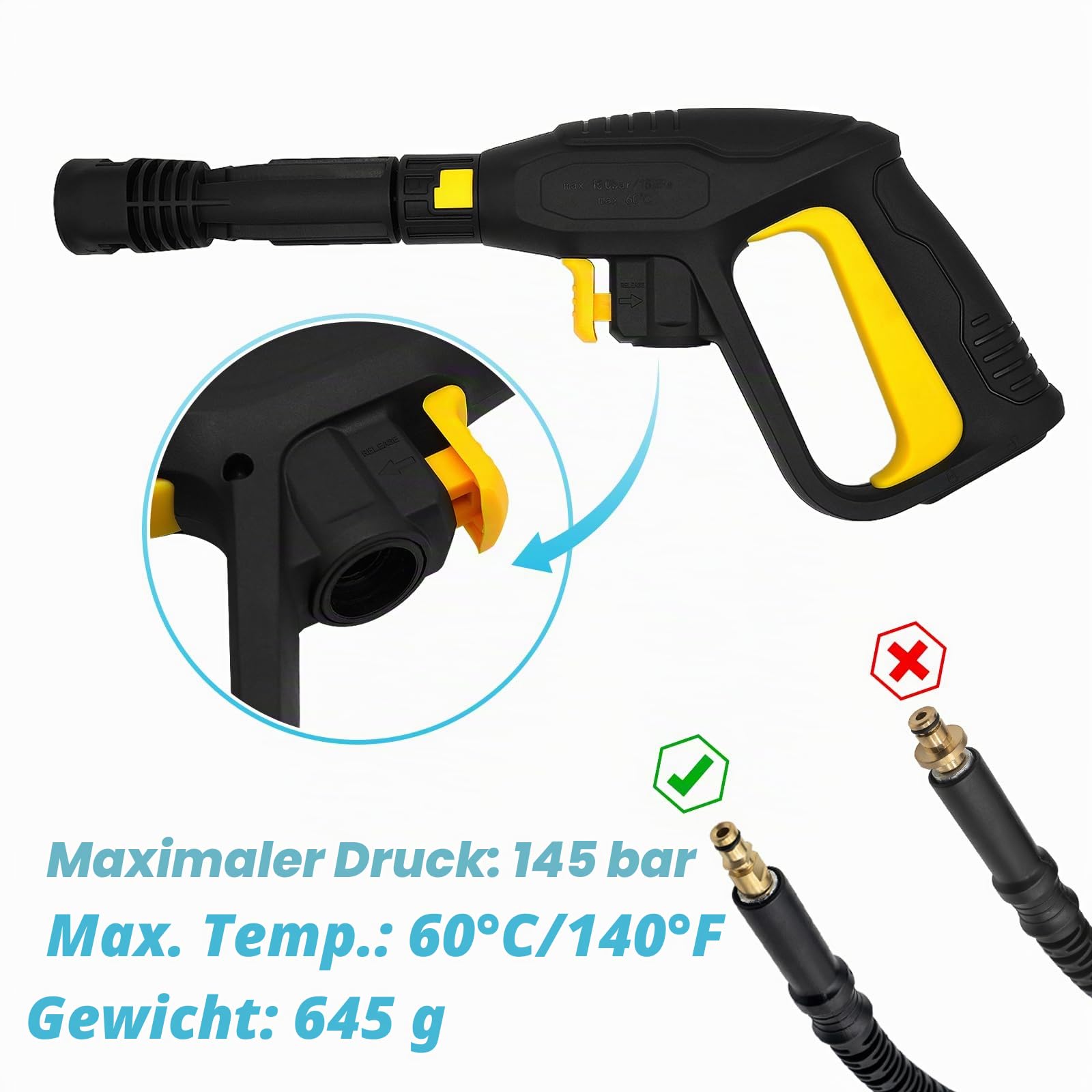 Ersatz-Hochdruckreiniger-Pistolen-Set für Kärcher K2 K3 K4 K5 K7, Sprühpistole mit Verlängerungsstab, Schnellverbindungssystem und verstellbarer Sprühstabdüse