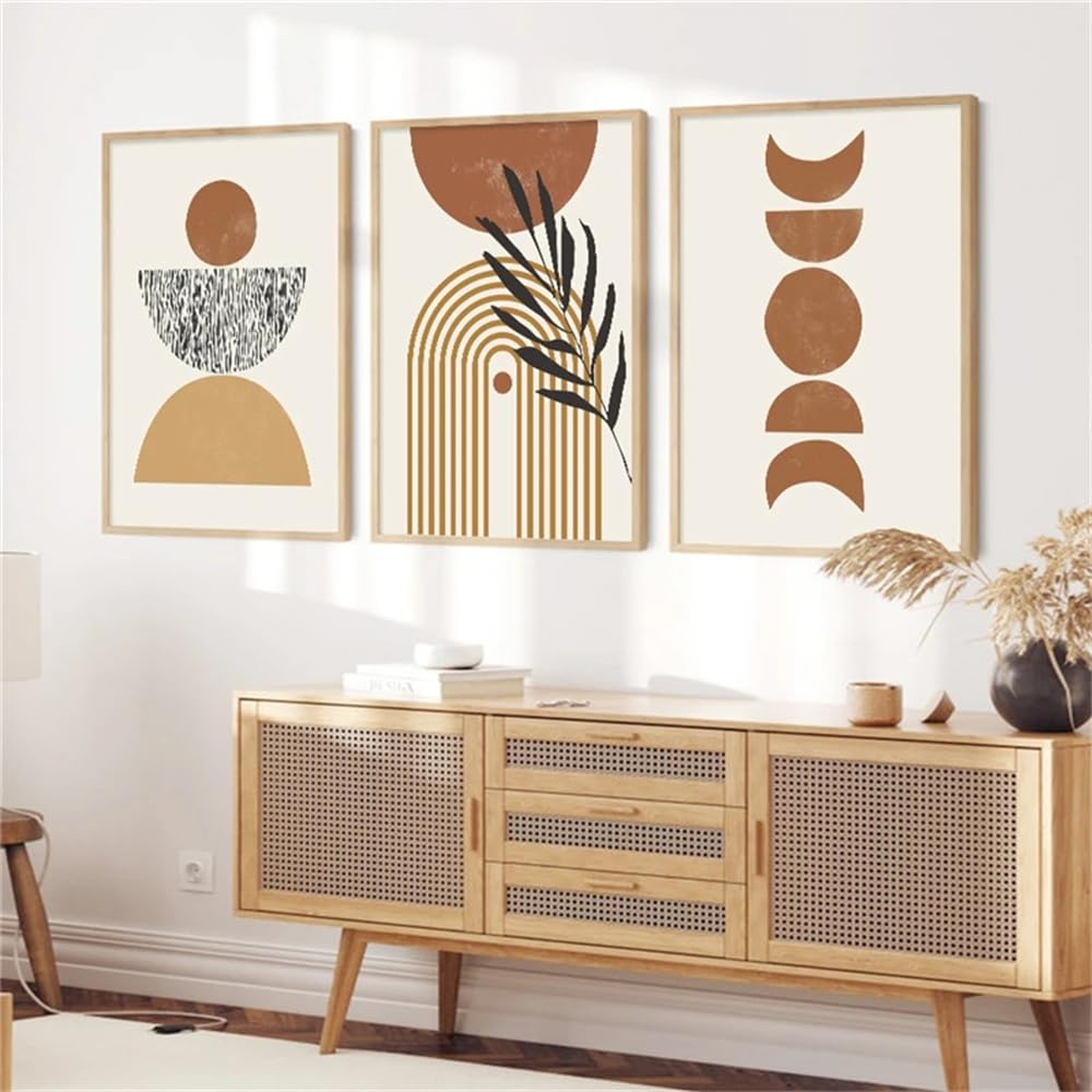 WBYZAC Wall Pictures-Abstract Geometric Lines Wall Art Sun Plant Leaves Poster Canvas Painting Living Room Bedroom Kitchen Home Decor Picture Artwork-30 * 50cm*3PCS (No Frame)