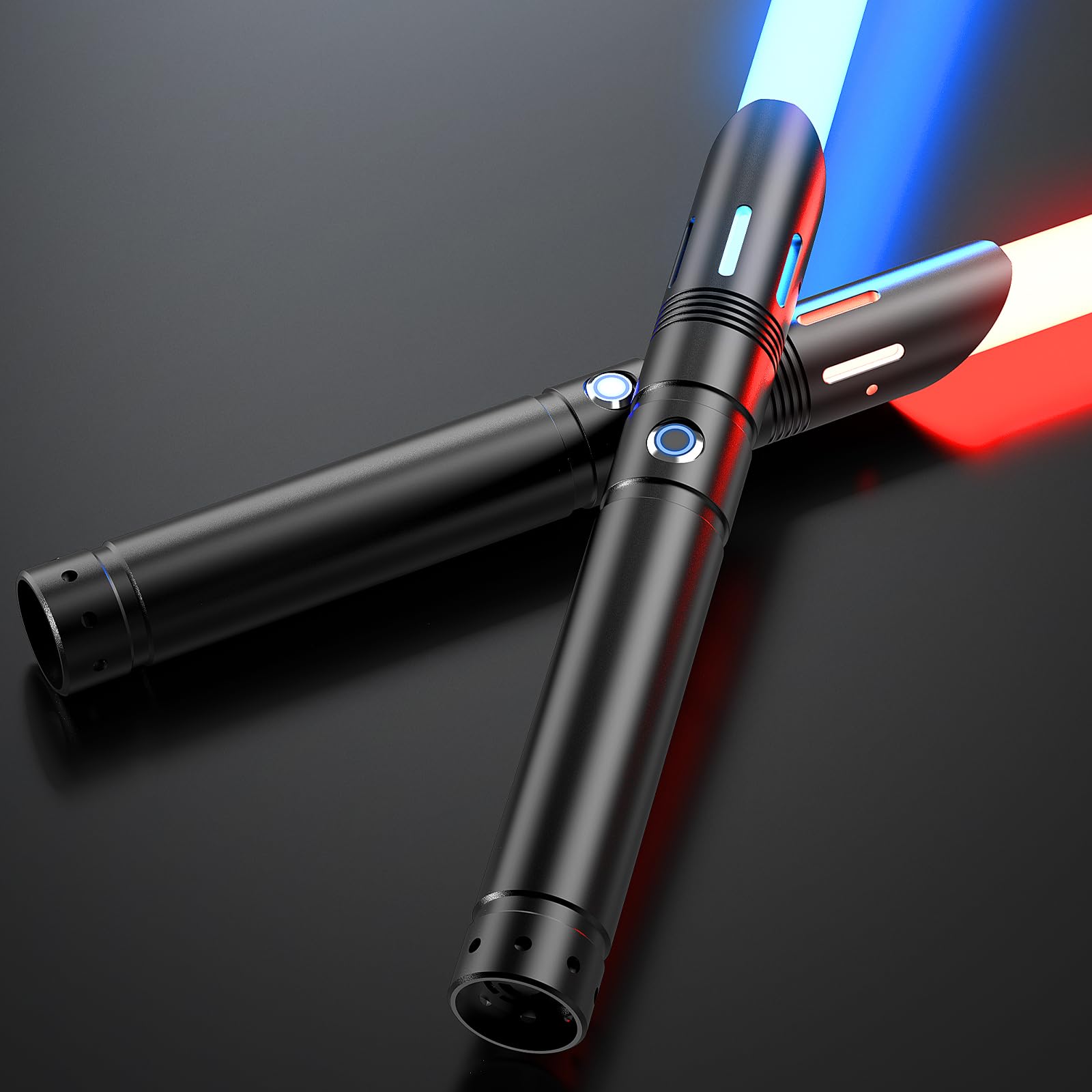 Lichtschwert, Doppelklinge Duell-Lichtschwert, 4 Sound-Fonts, 12 RGB Farben FX Metall Griff, Echtes Lightsaber 2er-Pack für Erwachsene/Kinder Geburtstag, Halloween Cosplay
