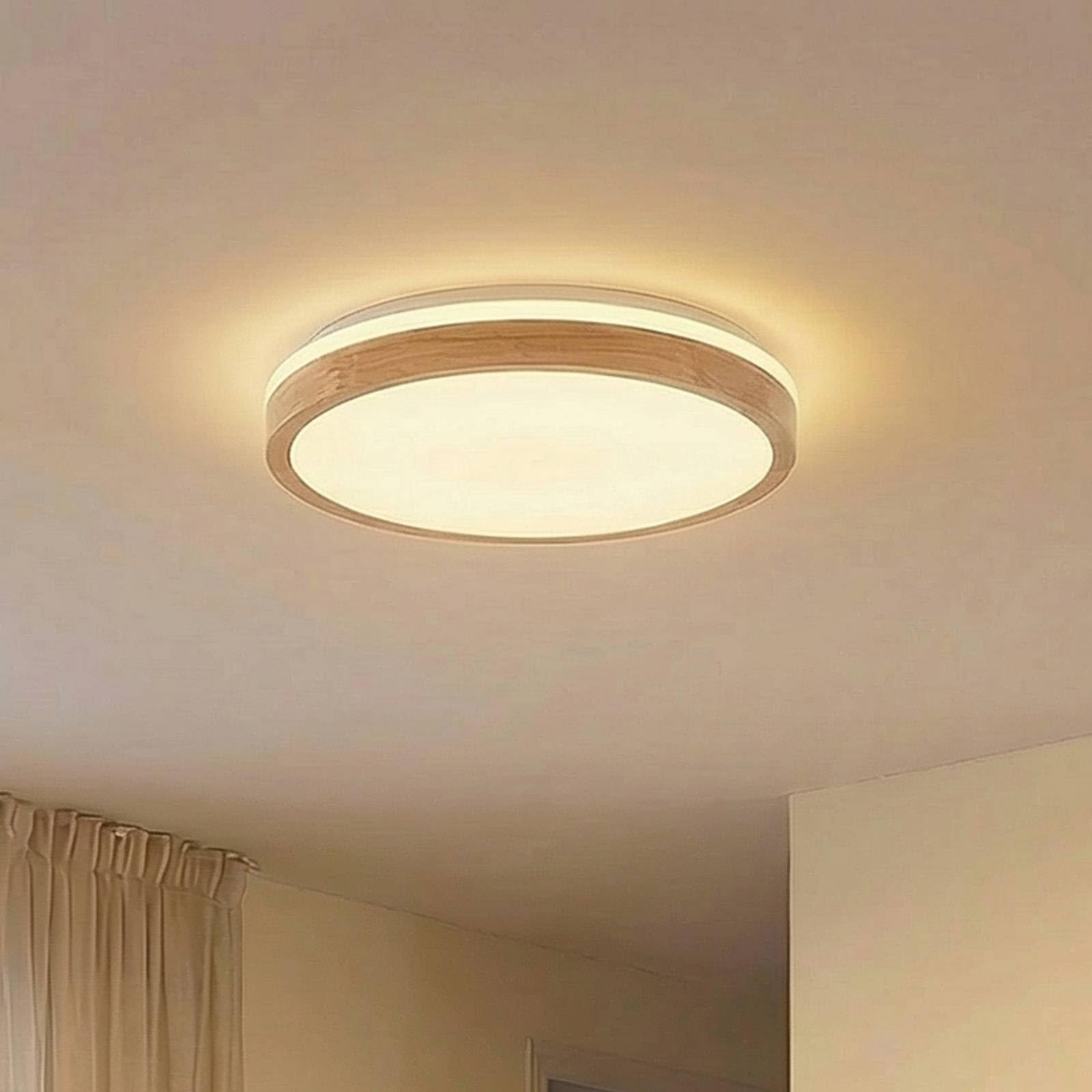 Lindby Bombillas LED lámpara de techo en madera, blanco, regulable plafón | lámpara de salón, moderno, cct, 3000 k blanco cálido - 6500 k luz, de madera, con mando a distancia para sala de estar,