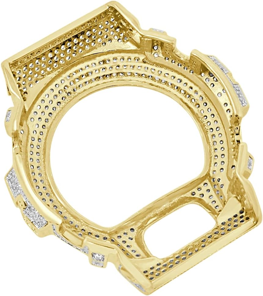 Replacement Bezel Smartwatch Case 6.65 CWT. VVS/1 Simulated Diamond 14K Gold Finish Compatible with Casio G-Shock DW6900 Watch Bezel/Face Plate/G Button Cover Case (Yellow Gold/White Zirconia)