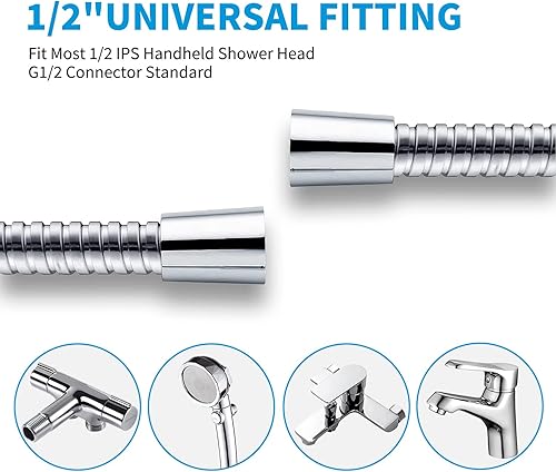 Miniatura 3 de Diiwet - Manguera de ducha universal de acero inoxidable 304 extra larga con cinta de teflón para reemplazo o actualización de tu baño,