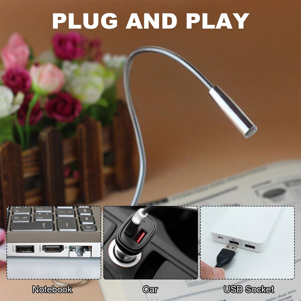 Cerioll Lampada LED USB Flessibile, Mini Luce Portatile, 2 Pezzi Lettura Luci a LED per Tastiera Computer, PC, Alimentatore Mobile