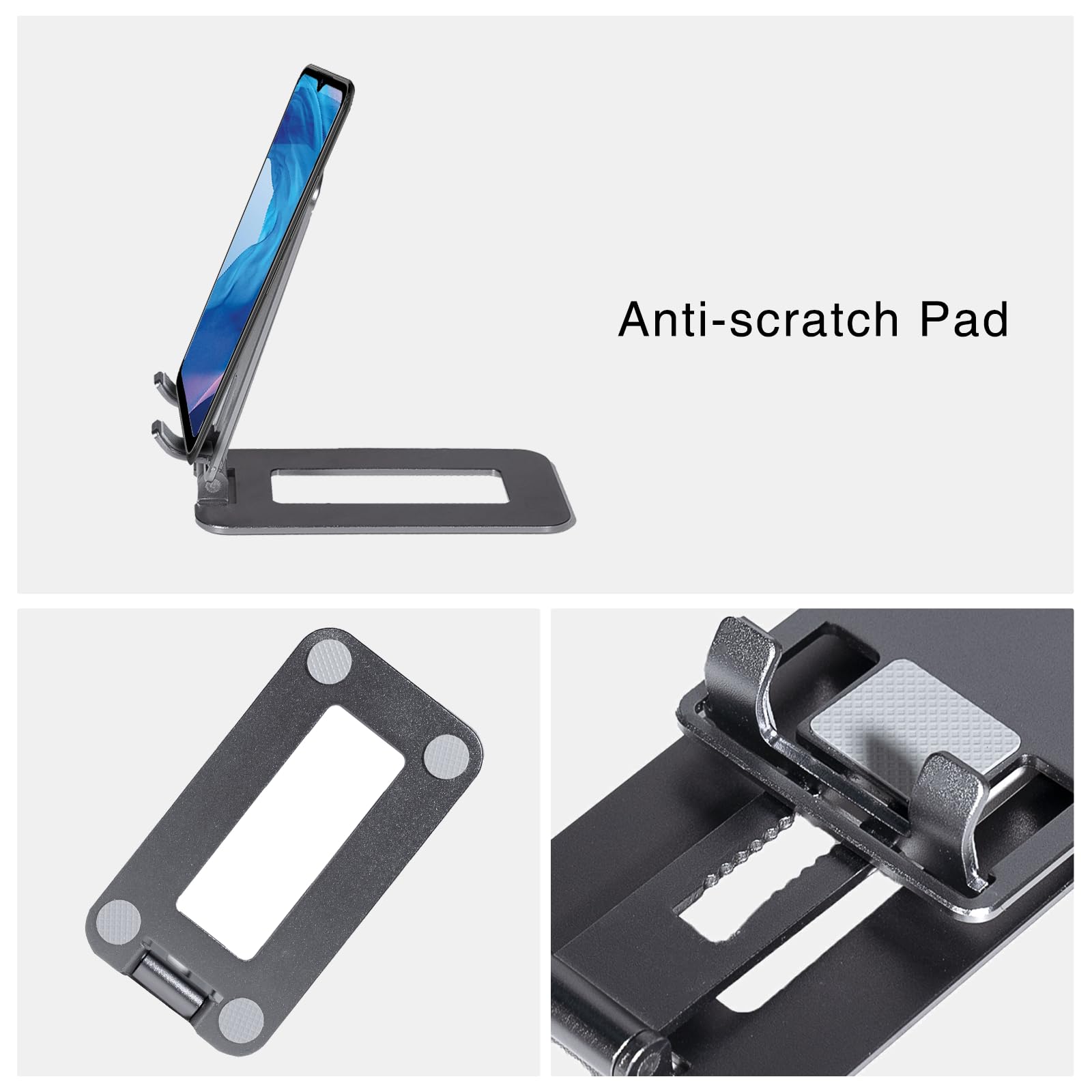 Supporto Telefono da Scrivania Pieghevole in Alluminio | Angolo regolabile, base antiscivolo in silicone, adatto a smartphone da 4,7" a 7,2" anche con cover