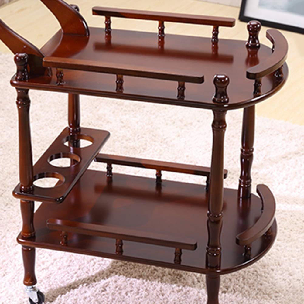 Mesa Carrito Camarera Carro De Servicio 2 Niveles Madera Maciza Móvil Cocina Mudo Rueda De Goma De Metal Organizador Estantería De Vino, Carga 60 Kg (Size : 60x40x80cm)