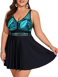 Womens Plus Size Swim Dress Swimsuits Two Piece Mesh Front Tankini Bathing Suits Flowy Swimwear with Boyshorts - Buy now