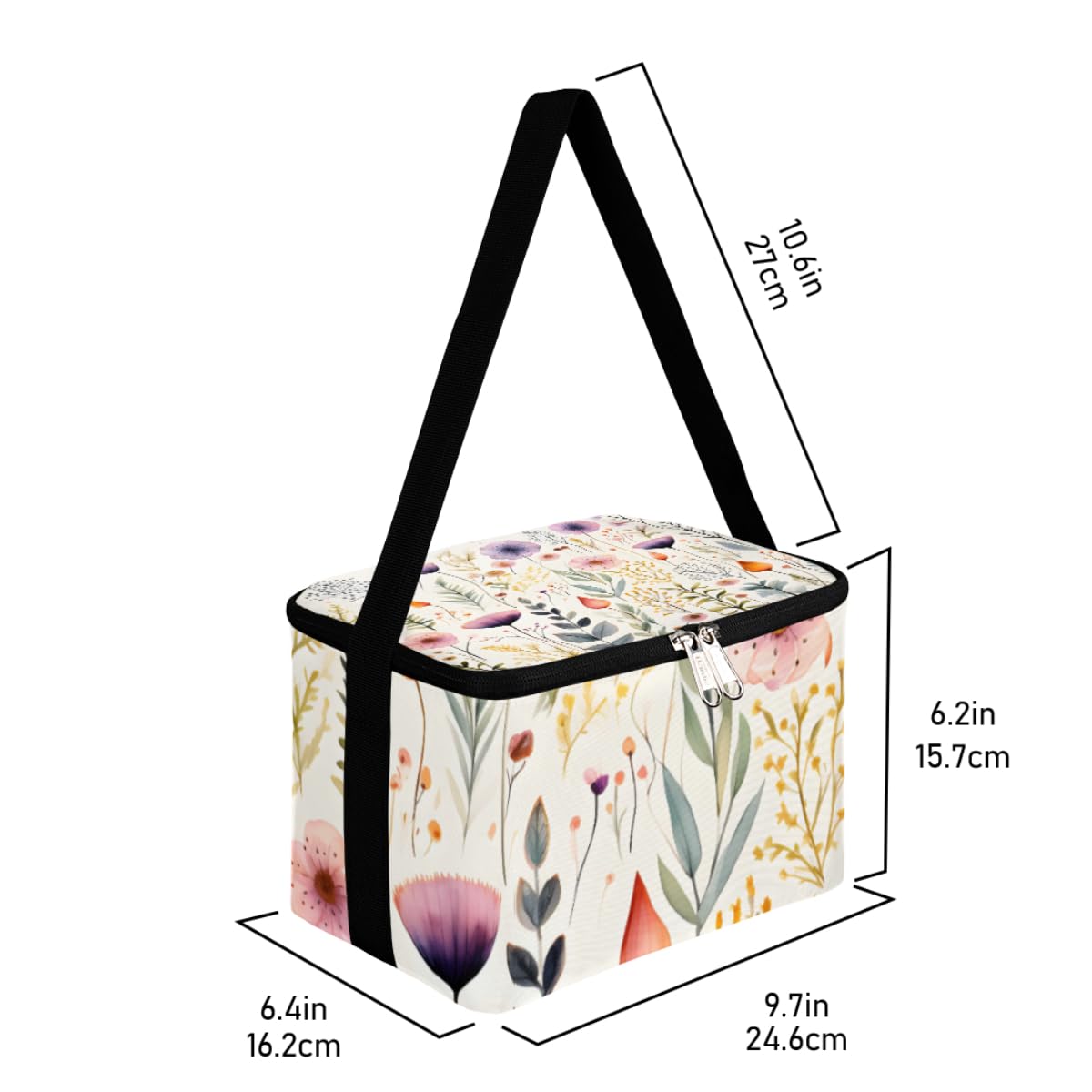 Lunch Bags for Women Men 9 Cans,Flowers Hot & Cold Food Delivery Bag Insulated Grocery Bag Insulated Lunch Box Floral Herbs Cooler Bag for Office Work Picnic Beach