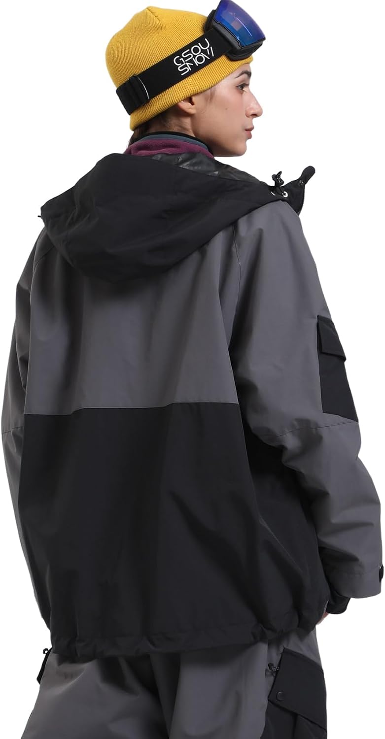 GSOU SNOW Mens Womens Ski Jacket Baggy Snowboard Coat Waterproof Shell Jacket Snow Hoodie Loose Fit For Winter Outdoor Sports