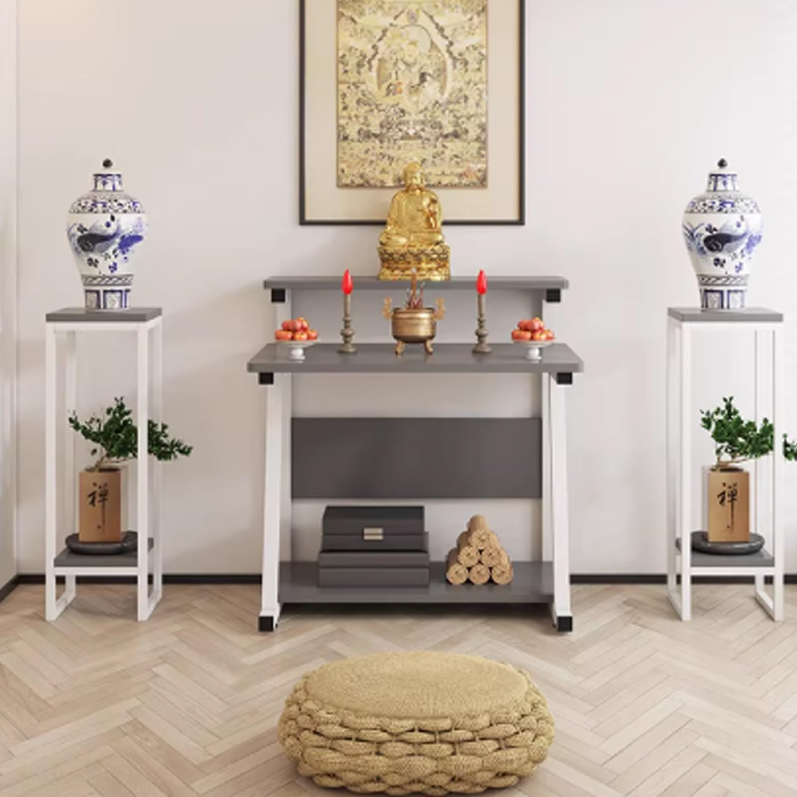 JNTFNE Chinese Shrine Altar Table with Storage Prayer Buddhist Niche Buddha Platform Incense Table, Meditation Home Furnishing for Living Rooms, Shrines(Off-White,60cm/23.6in)
