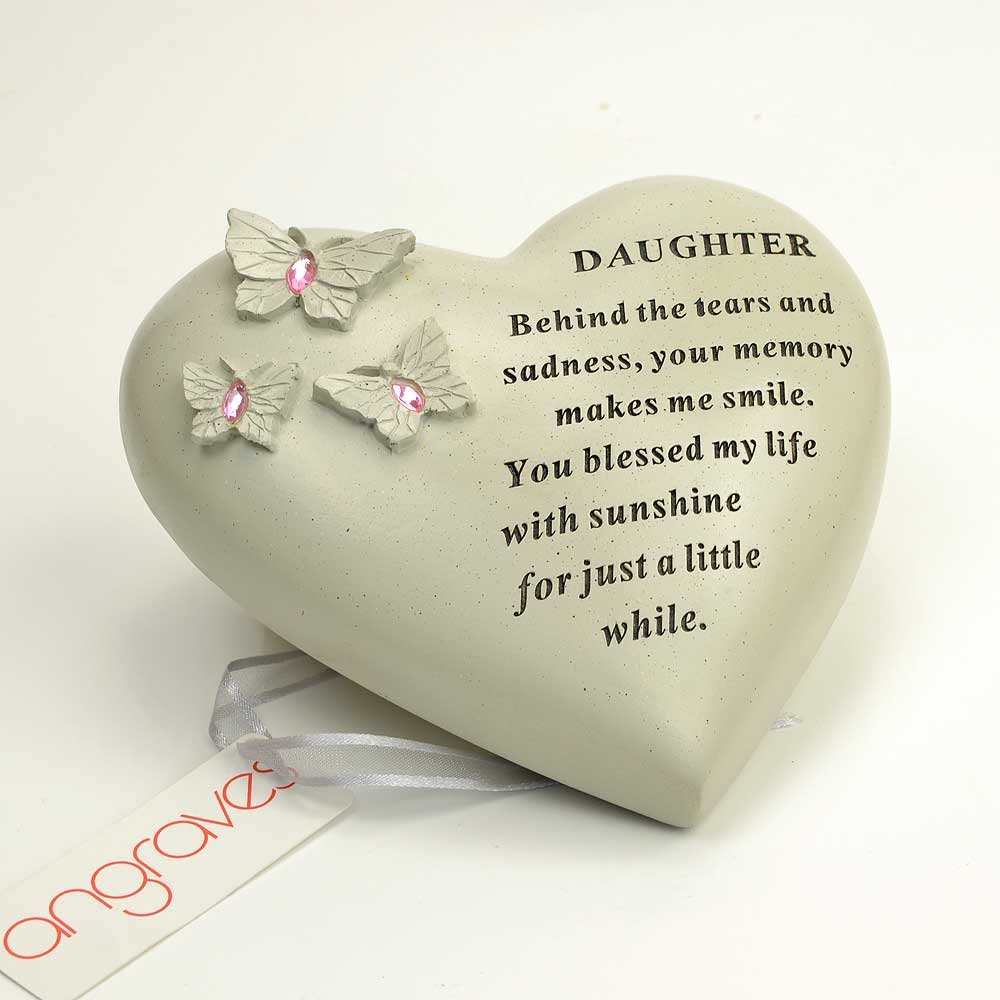 Angraves Off-White Special Daughter Butterfly Gem Heart Graveside Memorial Ornament Plaque