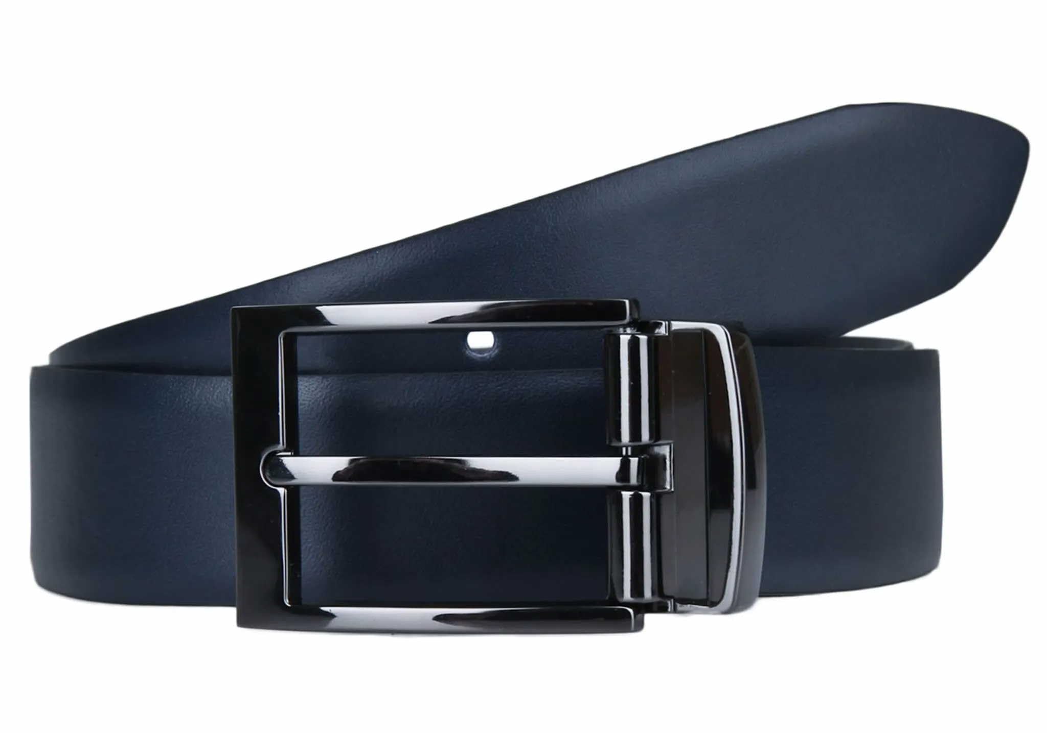 Lloyd Herren Leder Gürtel Wendegürtel bombiert schwarz - blau kürzbar 35mm Ledergürtel