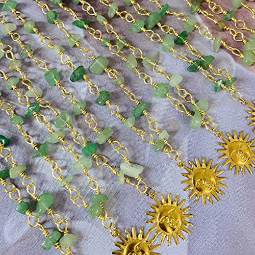 Qqzsjewls Healing Green Crystal And Stone Choker Necklace Good Luck Real Aventurine Bead Y2K Necklace Dainty Gold Plated Sun Pendant Rosary Necklace Women Spiritual Vintage Gemstone Necklace #TOP4