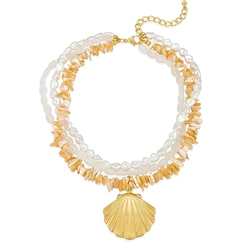 Boho Shell Necklaces for Women White Puka Chip Shell Necklaces Summer Bead Necklace...