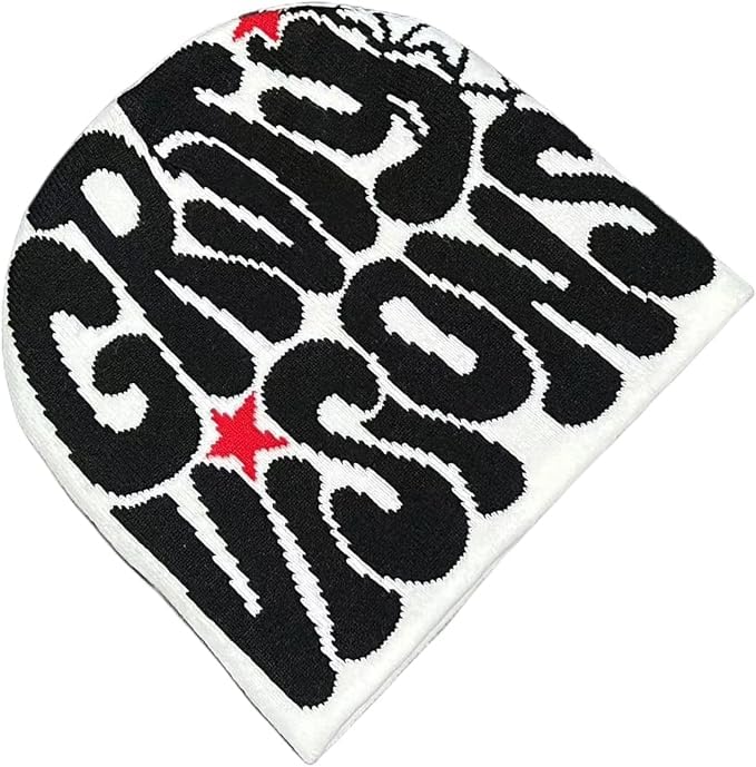 Image of Printed Beanie Hat, Beanies Y2K Winter Hats Streetwear Skull Cap Double-Layer Knitted Beanies Warm Knit Beanie, Hip Hop Streetwear Clothing