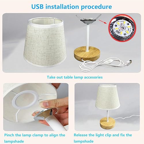 Miniatura 3 de YKCGG Lámpara de mesa pequeña, lámpara de noche de madera, lámpara simple para dormitorio, pantalla de lino, mini lámpara de escritorio, lámpara de