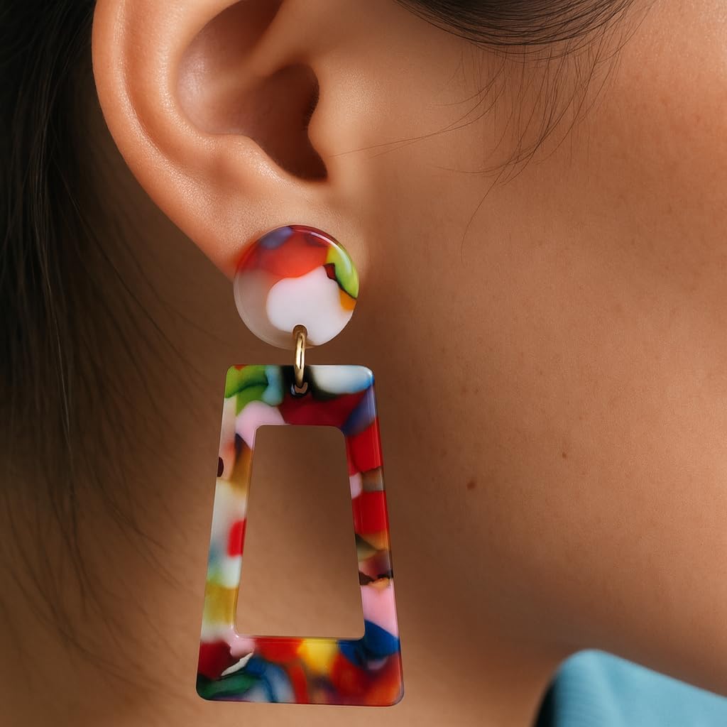 Symvikio Statement Clip On Earrings for Women, Statement Rectangle Geometric Dangle Drop Earring Clips for Non Pierced Jewelry Gifts