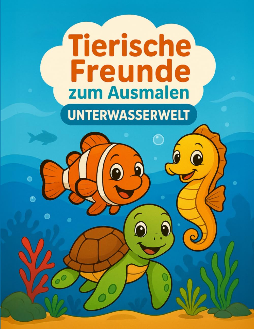 Tierische Freunde zum Ausmalen Unterwasserwelt: Malbuch für Kinder ab 4 Jahren | 40 süße Tiermotive mit klaren Linien zum Ausmalen