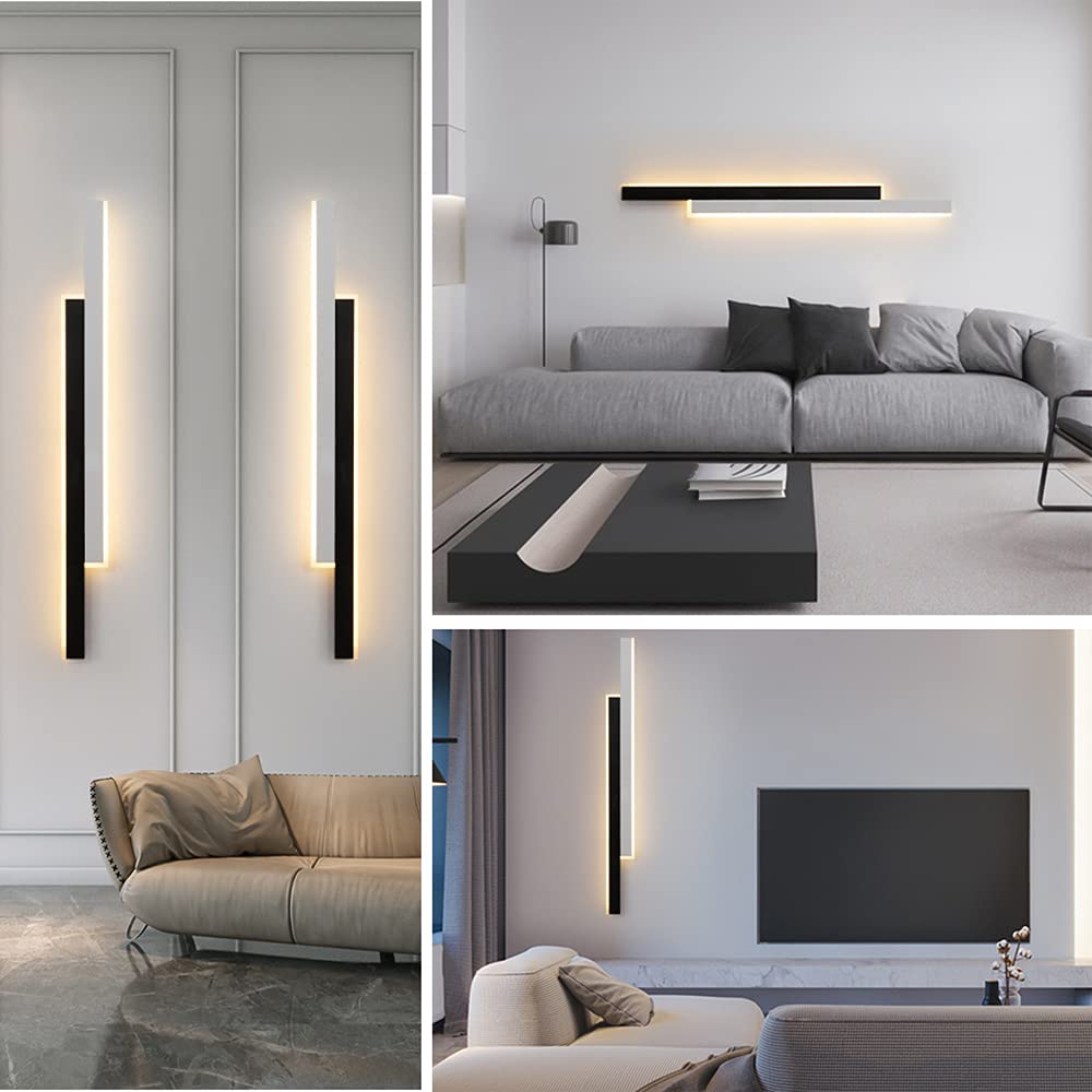 Kinkiet ścienny, 3-kolorowe światło LED Czarna Biała minimalistyczna ścienna w kształcie długiej lampy ściennej Wewnętrzna ścienna dekoracyjna do salonu Sypialnia Schody 40CM 120CM