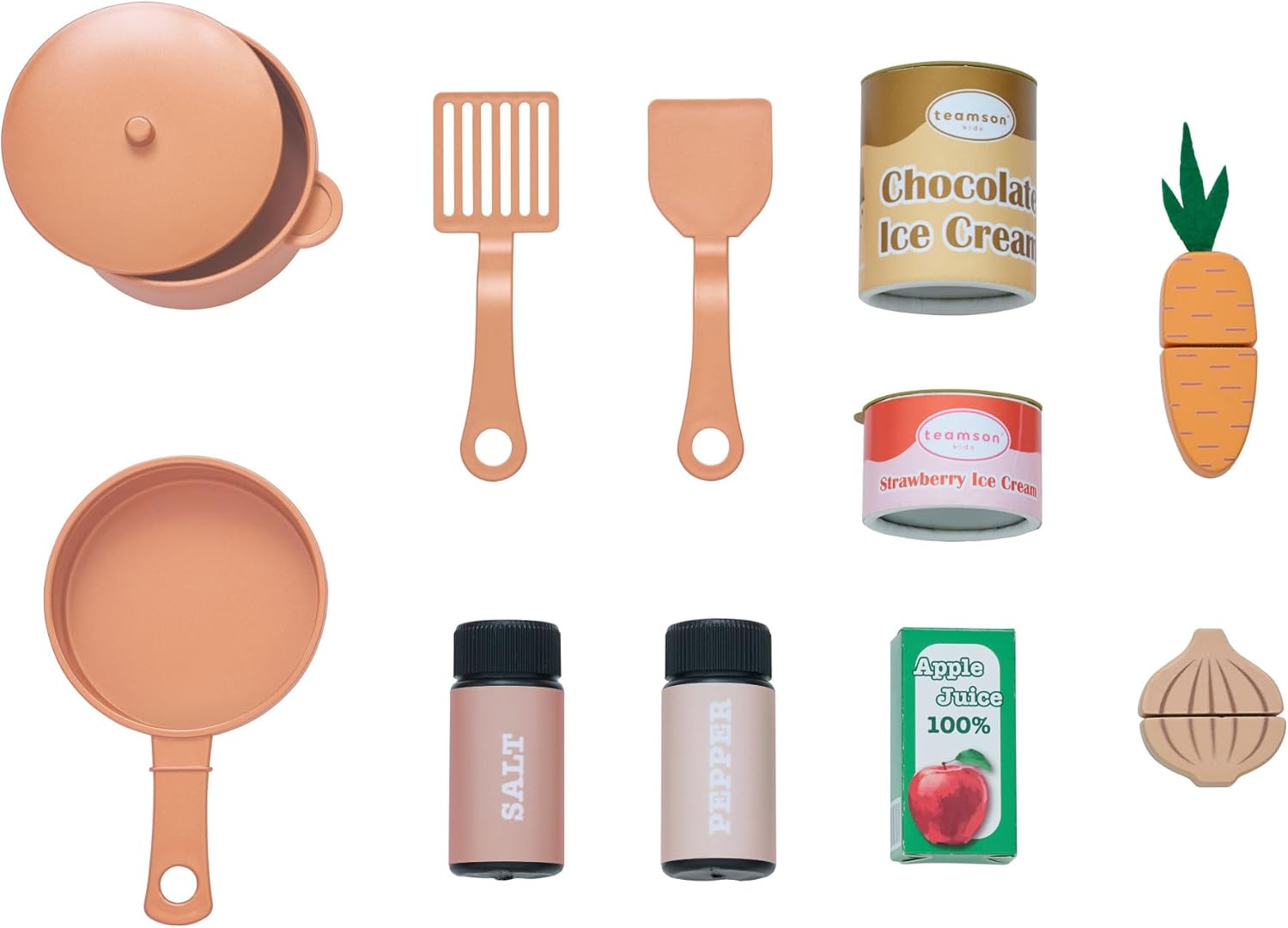 Teamson Kids Little Chef Chester Sleek Design Play Kitchen with Large 12 Pcs Food Accessories, Pretend Play Kitchen Set with Large Fridge & Oven for Kids 3+ Years Old, Peach