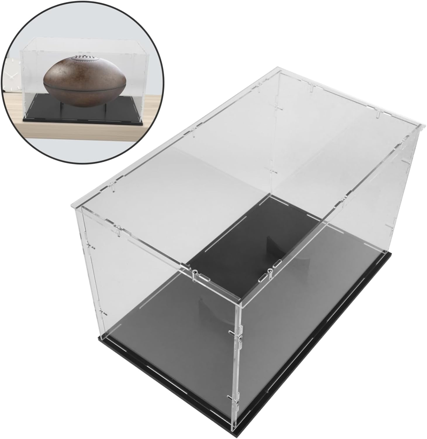 Acrylic Rugby Ball Display Case with Detachable Stand Dustproof Sports Memorabilia Holder Green Grass Design for Collectors and Autographed Rugby Balls