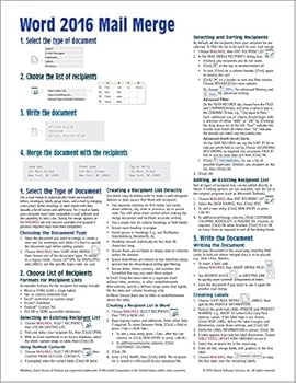 Microsoft Word 2016 Mail Merge Quick Reference Guide - Windows Version (Cheat Sheet of Instructions, Tips & Shortcuts - Laminated Card)