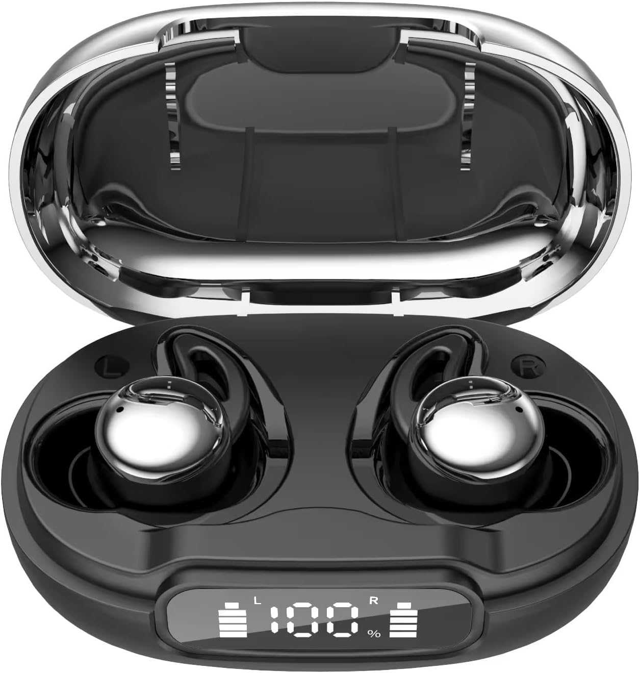Sleep Earbuds Wireless Bluetooth 5.4, in-Ear Comfort Design, Smart Noise Cancelling, Sleep Assistance, 7H Playtime, LED Display, Type-C Fast Charge for Side Sleepers-Black