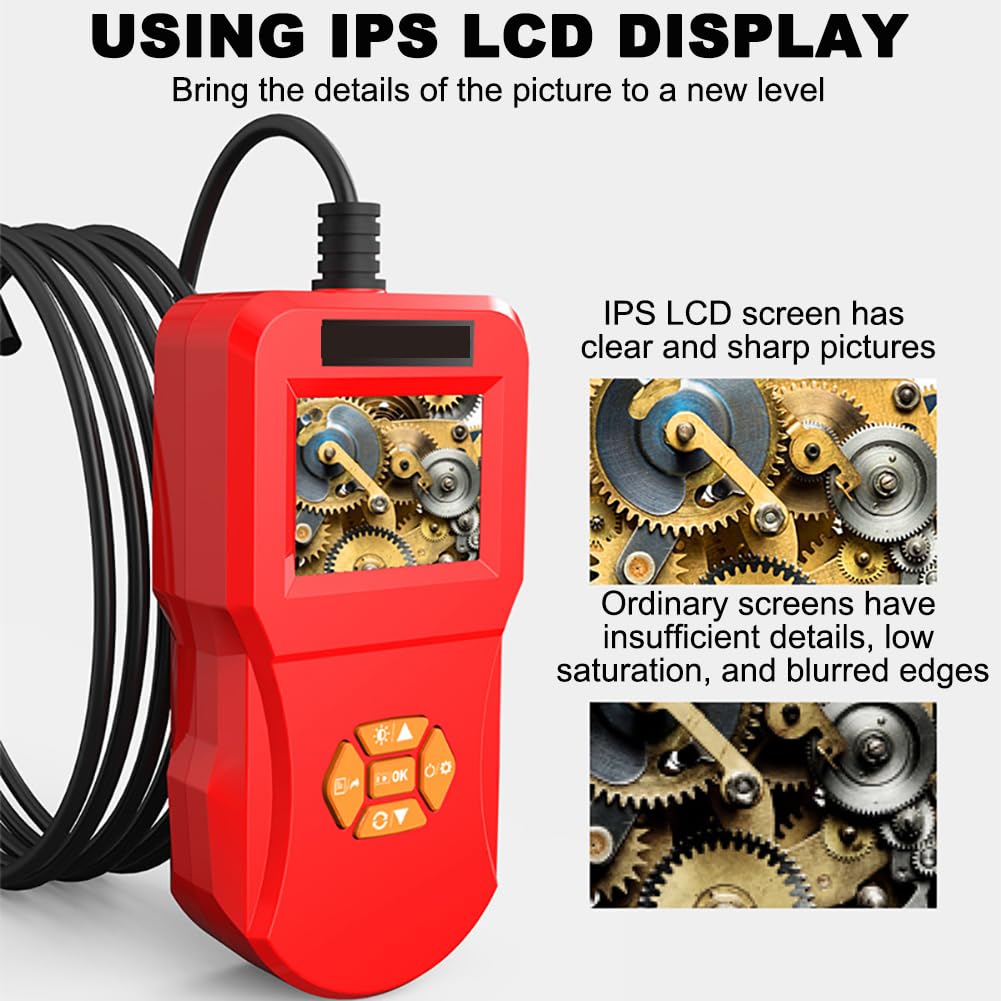Telecamera per Endoscopio Illuminata da 2,4 Pollici con Telecamera IP67 da 8 Mm, 8 Luci LED Regolabili, Telecamera di Ispezione Portatile con Batteria da 800 mAh