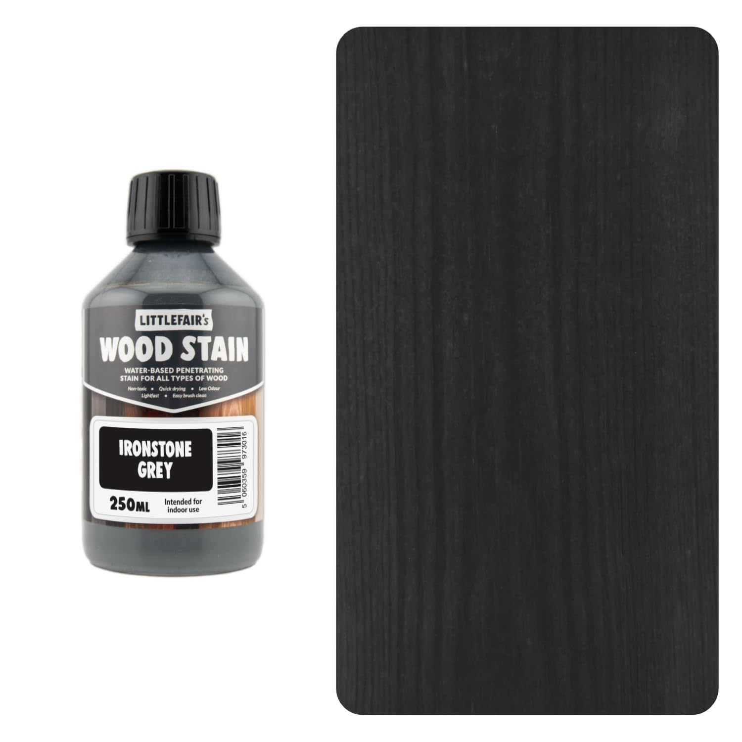 Littlefair's Wood Stain Water-Based - (Ironstone Grey) – Non-Toxic, Eco-Friendly & Quick Drying - Easy-to-Apply, Concentrated Formula for All Wood Types – 250ml
