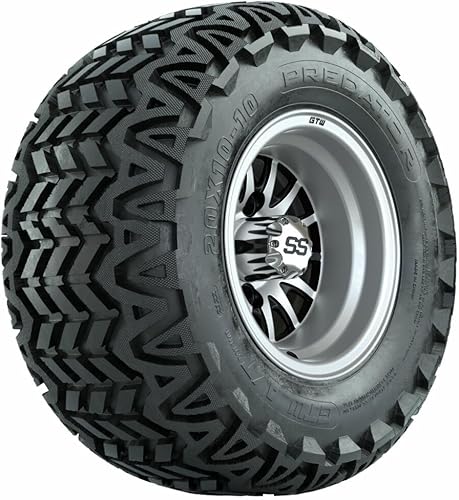 GTW 10 Inch Golf Cart Wheels and Tires Combo  GTW Medusa MachinedBlack Wheels on 20x10-10 Predator All Terrain Tires  Set of 4