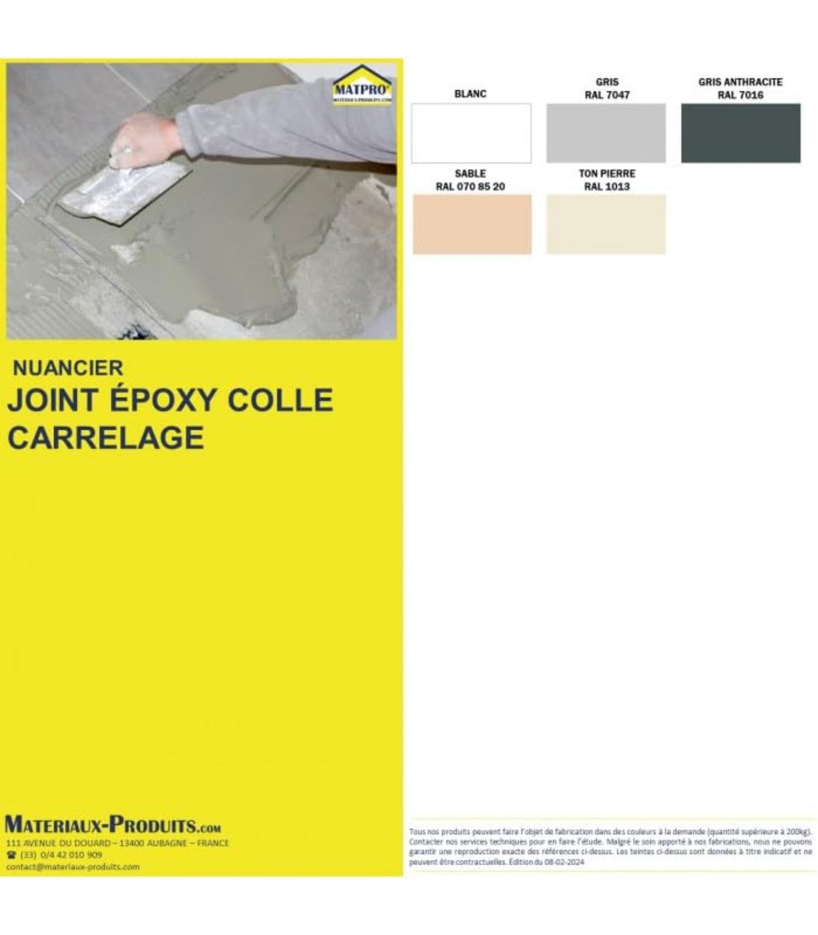 MATPRO - Joint Époxy Colle Carrelage Bi-Composant - Mortier de Jointoyage Étanche Piscine et Industrie - Haute Résistance Chimique Sol-Mur - Blanc - 1Kg