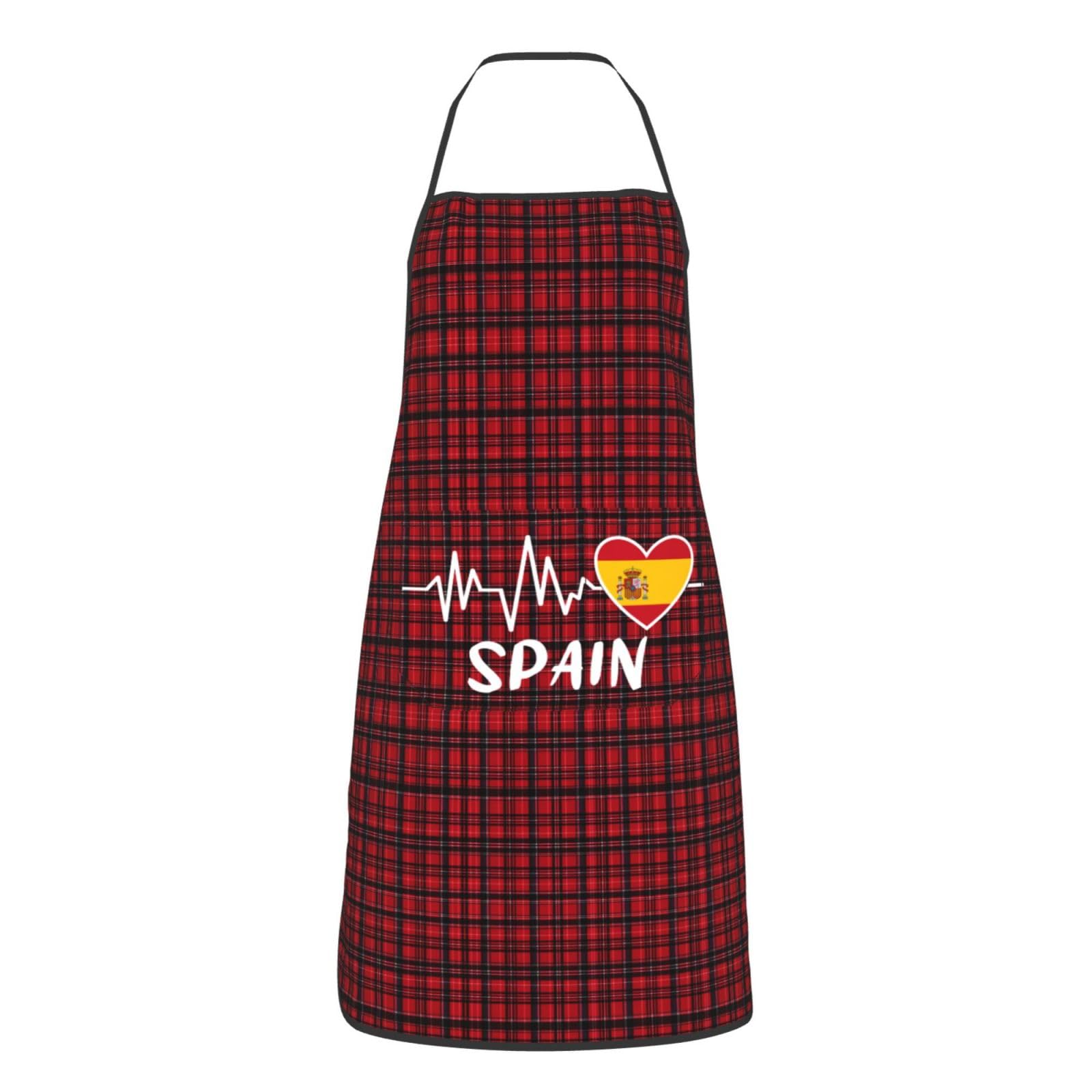 nopicsn Spain Heartbeat Apron for cooking with Pockets Women Men Kitchen Chef Funny Aprons