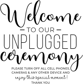 Vinyl Wall Art Decal - Welcome to Our Unplugged Ceremony - 22" x 22" - Modern Quote for Wedding Ceremony Husband Wife Guests Mirror Glass Cardboard Wood Frame Decoration Sticker