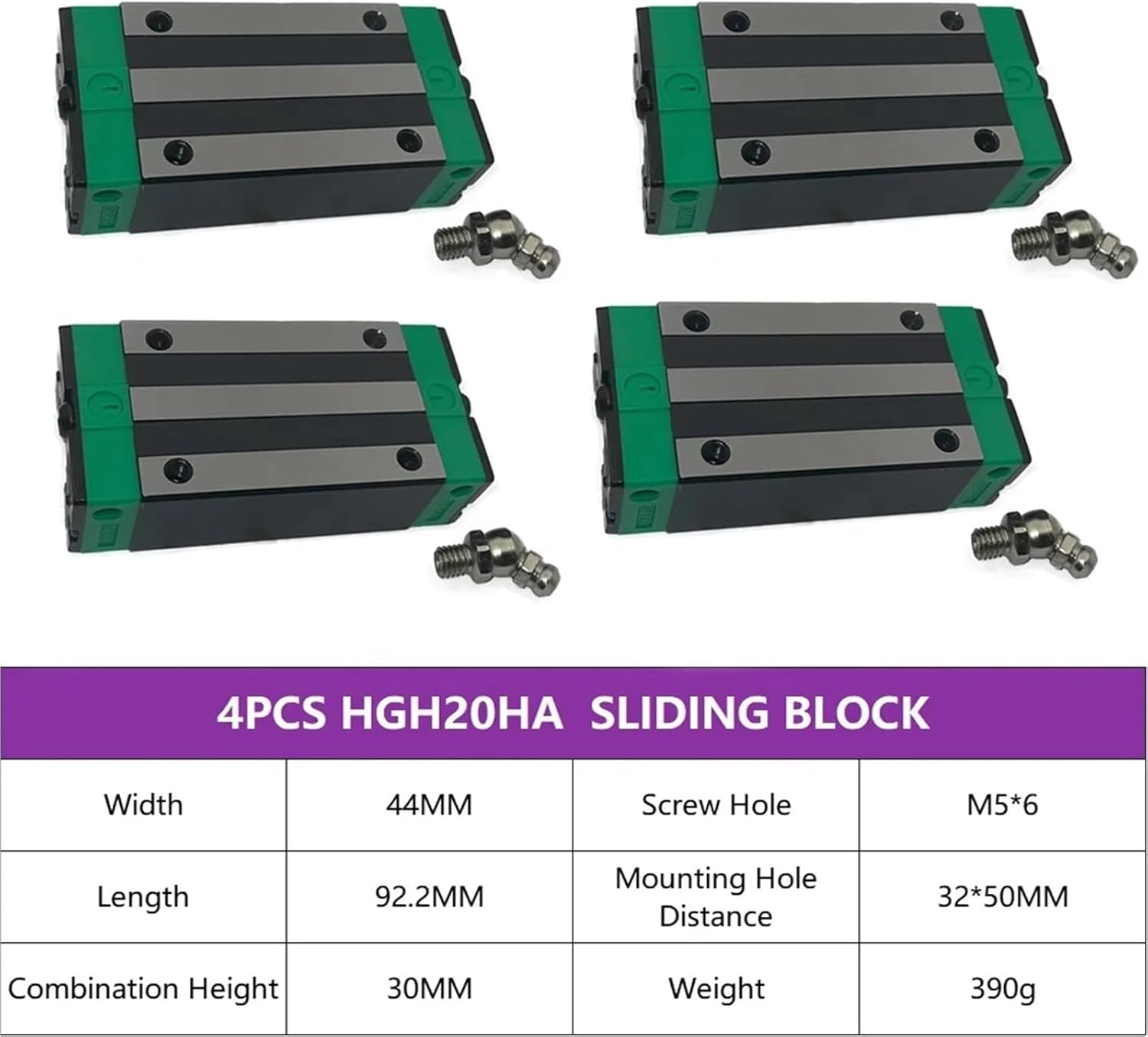 4PCS/Set HGH20HA HGW20HC Slide Block Carriage Longer Carriages for HGR20 Linear Guides Slides Bearing for Computerized Numerical Control Router(4PCS HGH20HA)