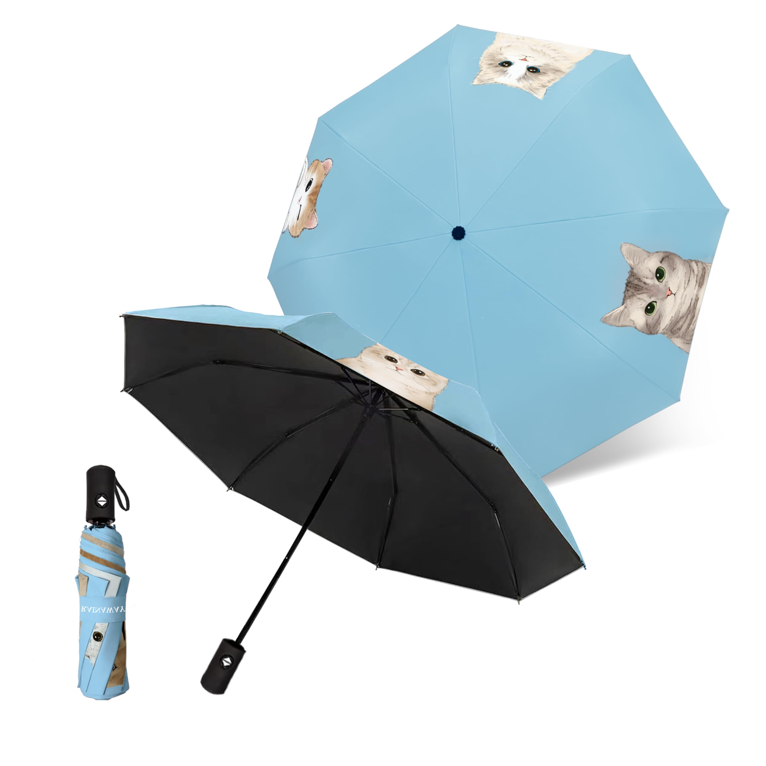 RainAway Compact Umbrella | Dog Pattern & Cat Pattern umbrella| Easy to Collapse | UPF50+ uv Sun Protection | 12.4oz Portable Daily and Folding